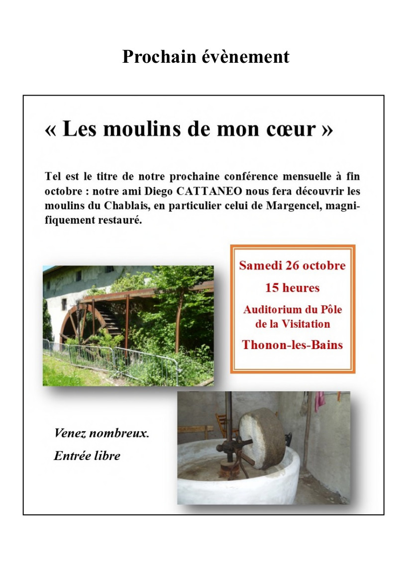 Conférence Les Moulins de mon coeur - 26 octobre 2019