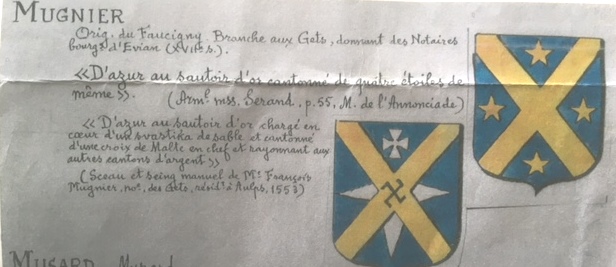 Extrait de l'Armorial du Chablais (John Baud) avec les blasons Mugnier